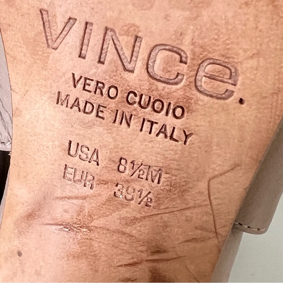 Vince Addie Open-Toe Buckle-Back Sandal Taupe Wood Block Heel Size 8.5 - Picture 12 of 13